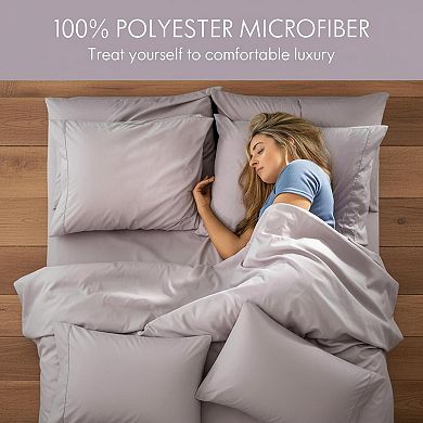 Queen Size 6-Piece Microfiber Sheet Set Deep Pocket Fade Resistant Embroidered Bedding