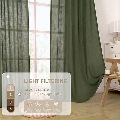Linen Light Filtering Curtains, Back Tab & Rod Pocket Drapes