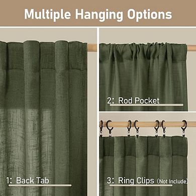 Linen Light Filtering Curtains, Back Tab & Rod Pocket Drapes