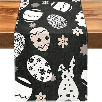 Black Easter Table Runner with Bunny Egg Spring Holiday Decor