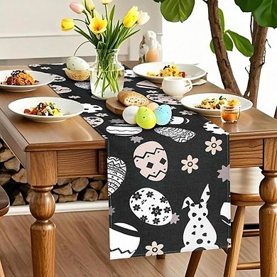 Black Easter Table Runner with Bunny Egg Spring Holiday Decor