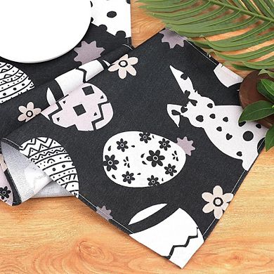 Black Easter Table Runner with Bunny Egg Spring Holiday Decor