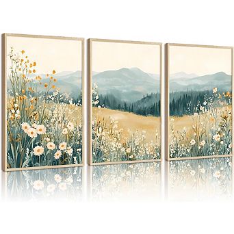 Boho Mountain Floral Canvas Wall Art Set Abstract Nature Prints Decor