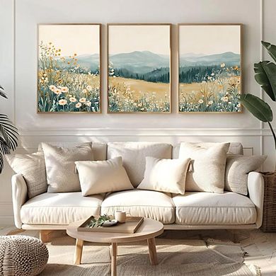 Boho Mountain Floral Canvas Wall Art Set Abstract Nature Prints Decor