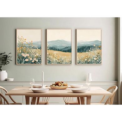 Boho Mountain Floral Canvas Wall Art Set Abstract Nature Prints Decor