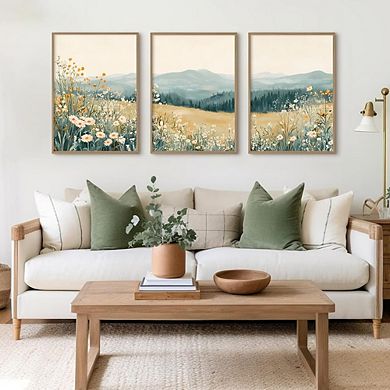 Boho Mountain Floral Canvas Wall Art Set Abstract Nature Prints Decor