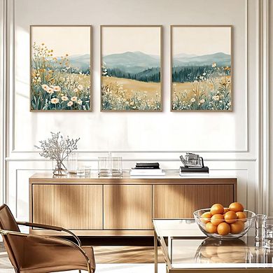 Boho Mountain Floral Canvas Wall Art Set Abstract Nature Prints Decor