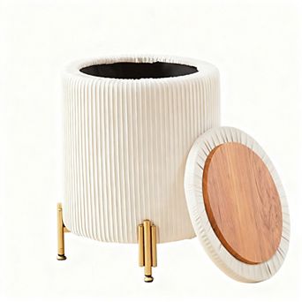 Round storage stool, metal legs, fabric footstool, 300 lbs, coffee table