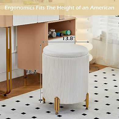 Round storage stool, metal legs, fabric footstool, 300 lbs, coffee table