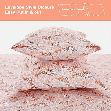 Queen Size 4 Piece Microfiber Sheet Set Floral Pattern Extra Deep Pocket Soft Brushed