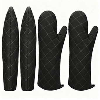 2 pairs of 17-inch extra-long oven gloves with heat-resistant cotton lining