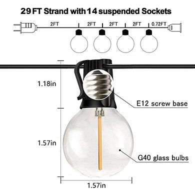Outdoor LED String Lights, Waterproof Dimmable Shatterproof Globe Patio Lights, E12 Socket
