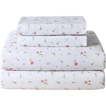 Floral Queen Sheet Set Flower Bed Sheets Queen Size - 4 pc Microfiber Patterned Fitted Bed Sheets