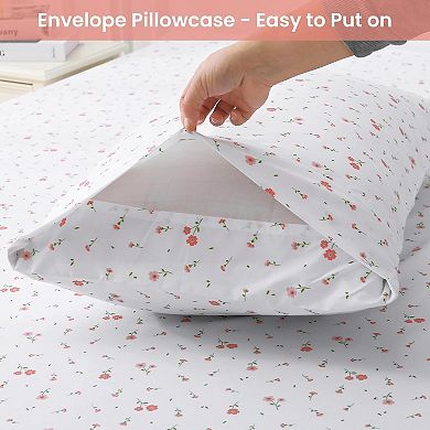 Floral Queen Sheet Set Flower Bed Sheets Queen Size - 4 Piece Microfiber Patterned Fitted Bed Sheets