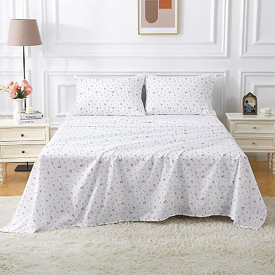 Floral Queen Sheet Set Flower Bed Sheets Queen Size - 4 Piece Microfiber Patterned Fitted Bed Sheets