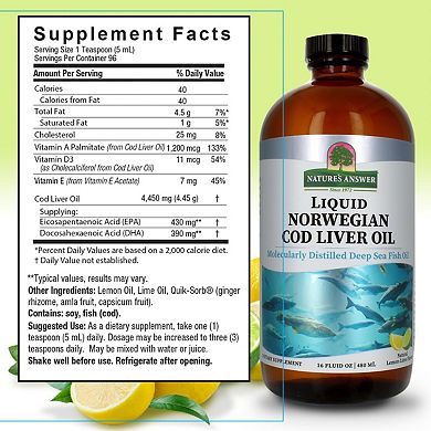 Nature's Answer - Liquid Norwegian Cod Liver Oil - 16 fl oz