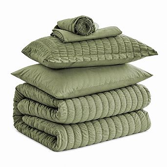 Queen Comforter Set 7 pc Seersucker Bed In A Bag All Season Bedding Sets