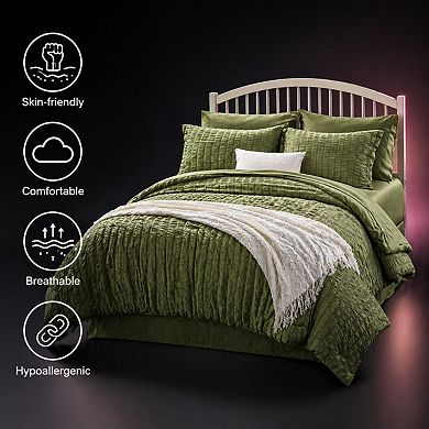 Queen Comforter Set 7 Pieces Seersucker Bed In A Bag All Season Bedding Sets
