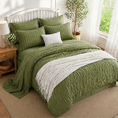Queen Comforter Set 7 Pieces Seersucker Bed In A Bag All Season Bedding Sets