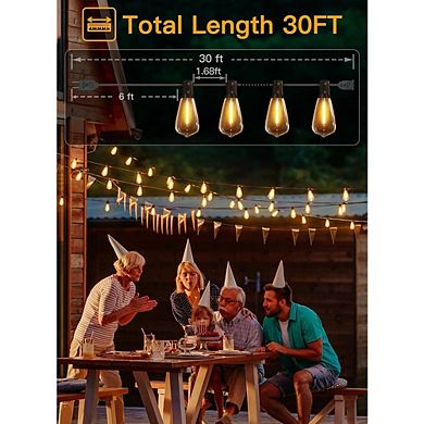 Outdoor LED String Lights, Waterproof Shatterproof Connectable ST38 Vintage Patio Lights