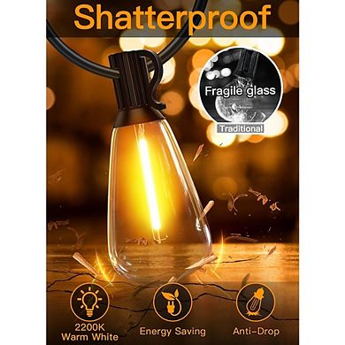 Outdoor LED String Lights, Waterproof Shatterproof Connectable ST38 Vintage Patio Lights