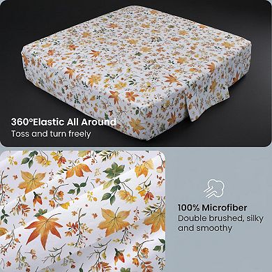 Vintage Floral King Sheet Set 4-Piece Soft Microfiber Breathable Deep Pocket Fitted Bed Sheets
