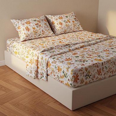 Vintage Floral King Sheet Set 4-Piece Soft Microfiber Breathable Deep Pocket Fitted Bed Sheets