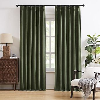 Olive Linen Curtains, Cooling Thermal Pinch Pleat Window Drapes
