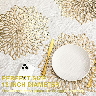 Round PVC Placemats Metallic Glossy Heat Resistant Easy Clean Set of 4
