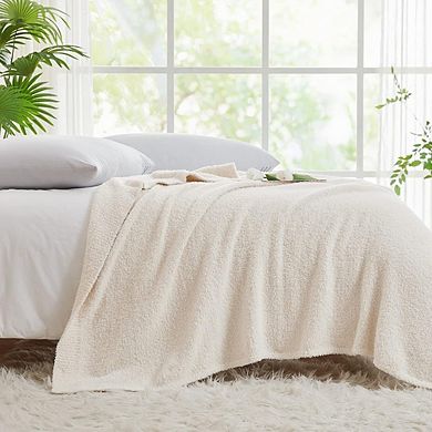 Cream White Plush Throw Blanket for Couch, Soft Lightweight Fuzzy Cozy Sofa Bed Blanket