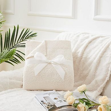 Cream White Plush Throw Blanket for Couch, Soft Lightweight Fuzzy Cozy Sofa Bed Blanket