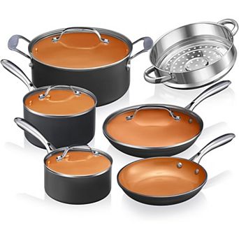 15 pc Ceramic Cookware Set, Ceramic Pots and Pans Set Non Stick with Cooking Utensils and Steamer