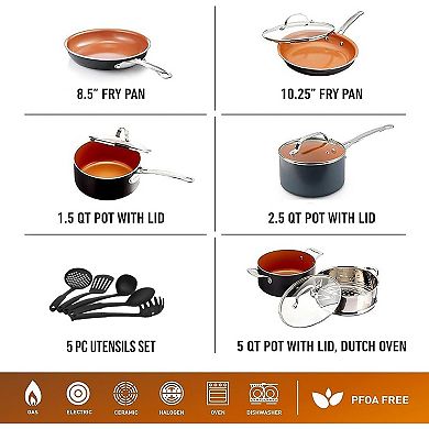 15 Pc Ceramic Cookware Set, Ceramic Pots and Pans Set Non Stick with Cooking Utensils and Steamer