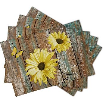 Rustic Sunflower Linen Placemats, Non-Slip Heat-Resistant Set