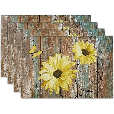 Rustic Sunflower Linen Placemats, Non-Slip Heat-Resistant Set