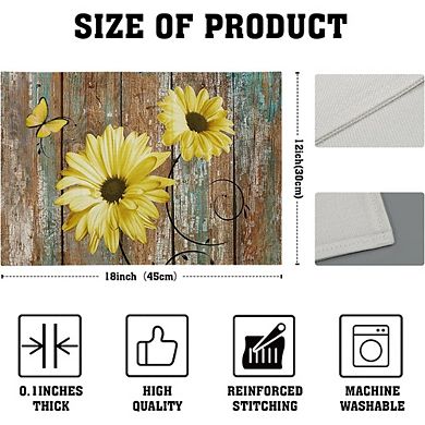 Rustic Sunflower Linen Placemats, Non-Slip Heat-Resistant Set