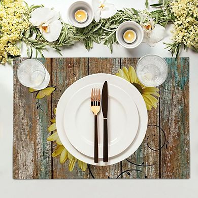 Rustic Sunflower Linen Placemats, Non-Slip Heat-Resistant Set