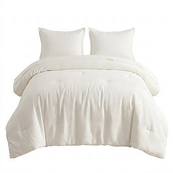 Queen Comforter Set Waffle Weave Breathable Lightweight Textured Bedding 3 pc