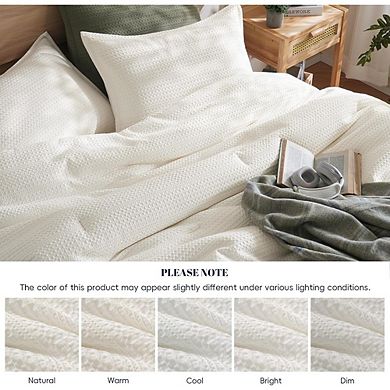Queen Comforter Set Waffle Weave Breathable Lightweight Textured Bedding 3-Piece