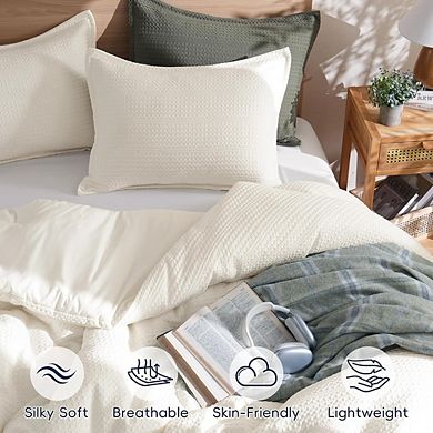 Queen Comforter Set Waffle Weave Breathable Lightweight Textured Bedding 3-Piece