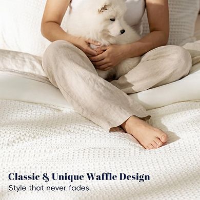 Queen Comforter Set Waffle Weave Breathable Lightweight Textured Bedding 3-Piece