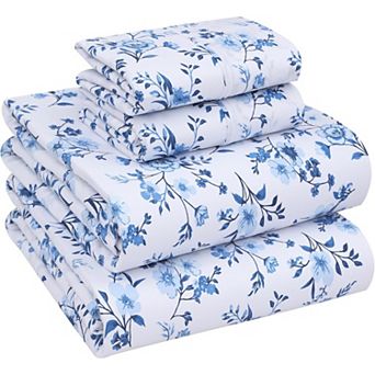 Cotton Sheets,Queen Size Bedding,Cooling,Breathable Floral Design, Durable with a Crisp,4 pc Set