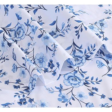 Cotton Sheets,Queen Size Bedding,Cooling,Breathable Floral Design, Durable with a Crisp,4-Piece Set