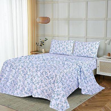 Cotton Sheets,Queen Size Bedding,Cooling,Breathable Floral Design, Durable with a Crisp,4-Piece Set