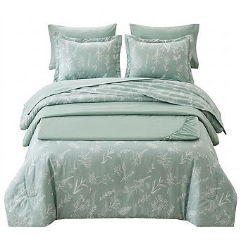 7 pc Queen Comforter Set Reversible Botanical Soft Breathable Bedding