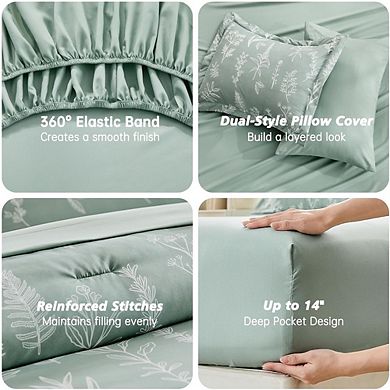 7-Piece Queen Comforter Set Reversible Botanical Soft Breathable Bedding