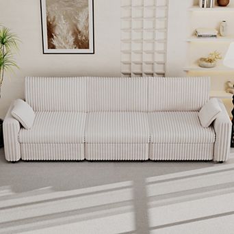 Opoiar 132" Corduroy Sofa, Deep Seat Couch, Washable Cover, Tool-Free Assembly