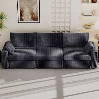 Opoiar 132" Corduroy Sofa, Deep Seat Couch, Washable Cover, Tool-Free Assembly