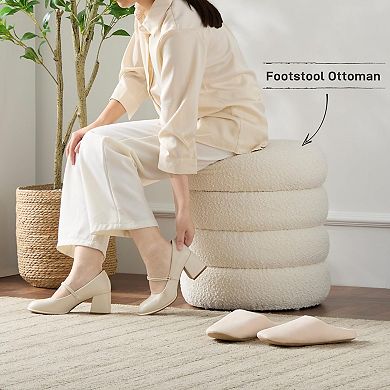 Round Storage Ottoman Stool Removable Lid Linen Footrest Bedroom Living Room 300 lbs