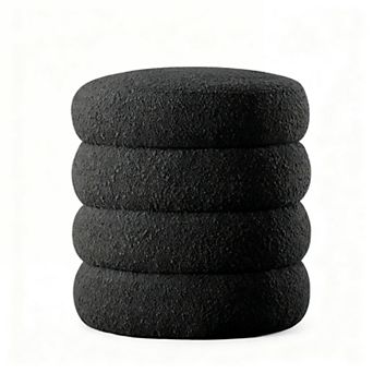 Round Storage Ottoman Stool Removable Lid Linen Footrest Bedroom Living Room 300 lbs